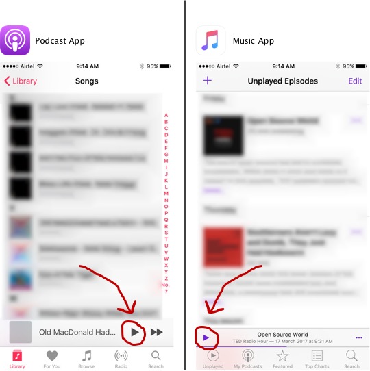 Design Dissonance in Music and Podcast Apps on iPhone